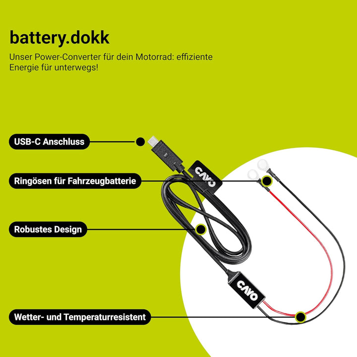 CAYO battery.dokk – Motorrad Power-Converter mit direktem Batterieanschluss | Automatische Tiefenent
