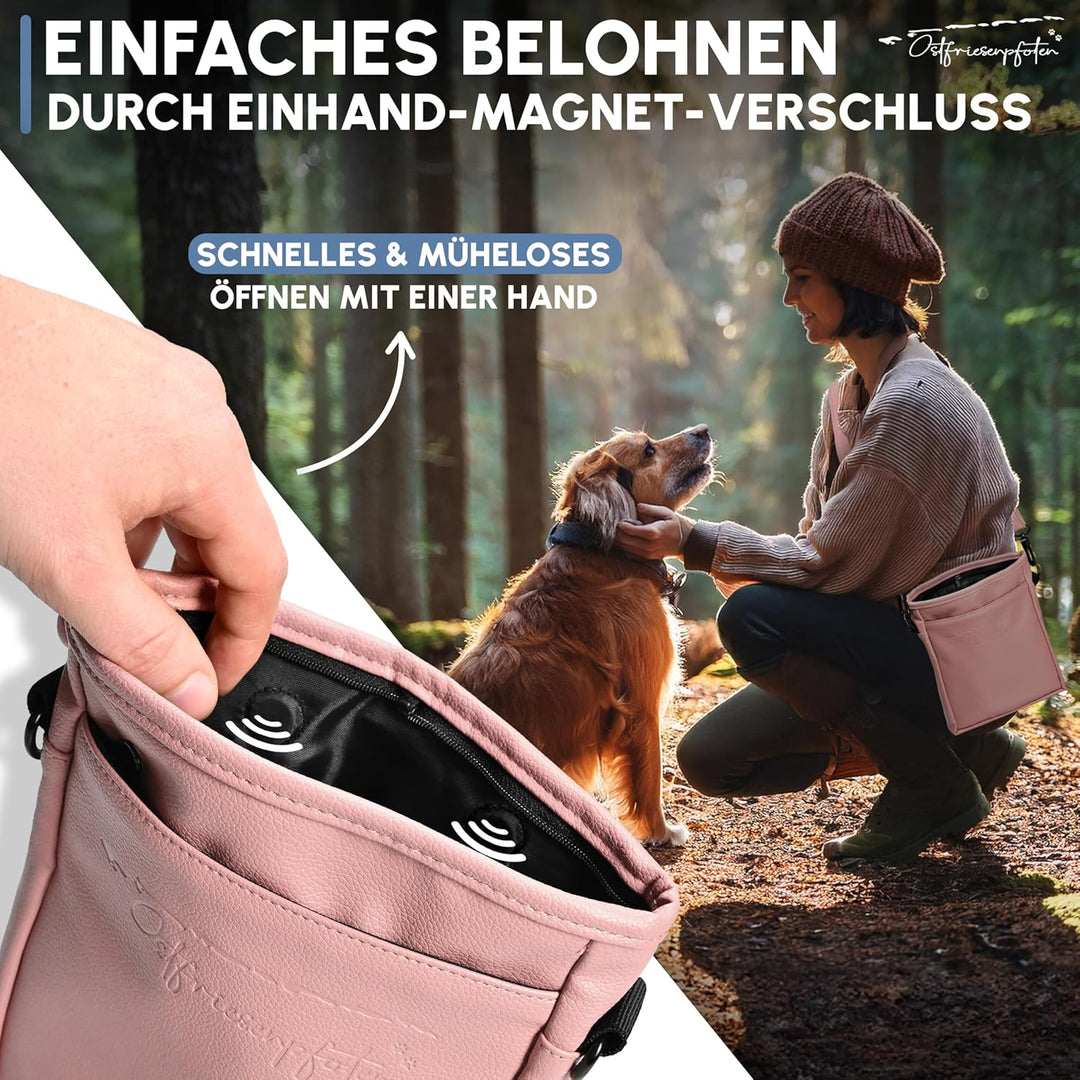 Ostfriesenpfoten® Leckerlibeutel 'Frieda' für Hunde aus hochwertigem Kunstleder - Altrosa Grösse M -