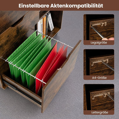 COSTWAY Rollcontainer mit 3 Schubladen, Aktenschrank mit Rollen und offenen Fächern, Druckerständer,