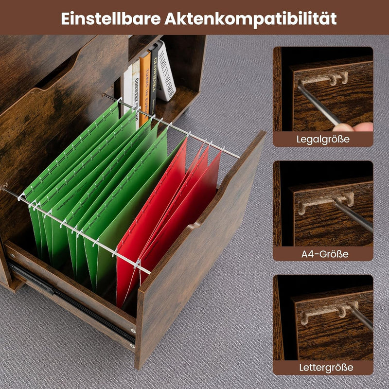 COSTWAY Rollcontainer mit 3 Schubladen, Aktenschrank mit Rollen und offenen Fächern, Druckerständer,