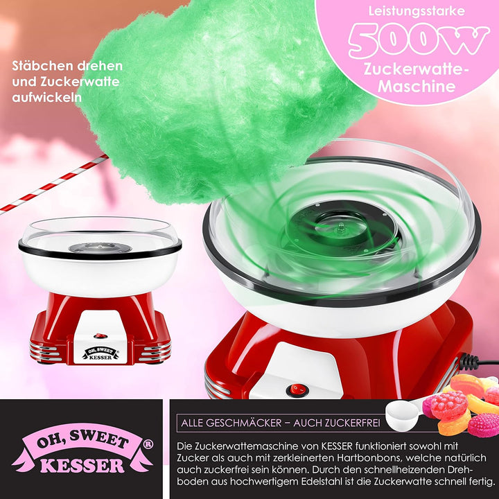 KESSER® Zuckerwattemaschine Set für Dein zuhause - Mit 30x Zuckerwatte Stäbchen & Messlöffel - Retro