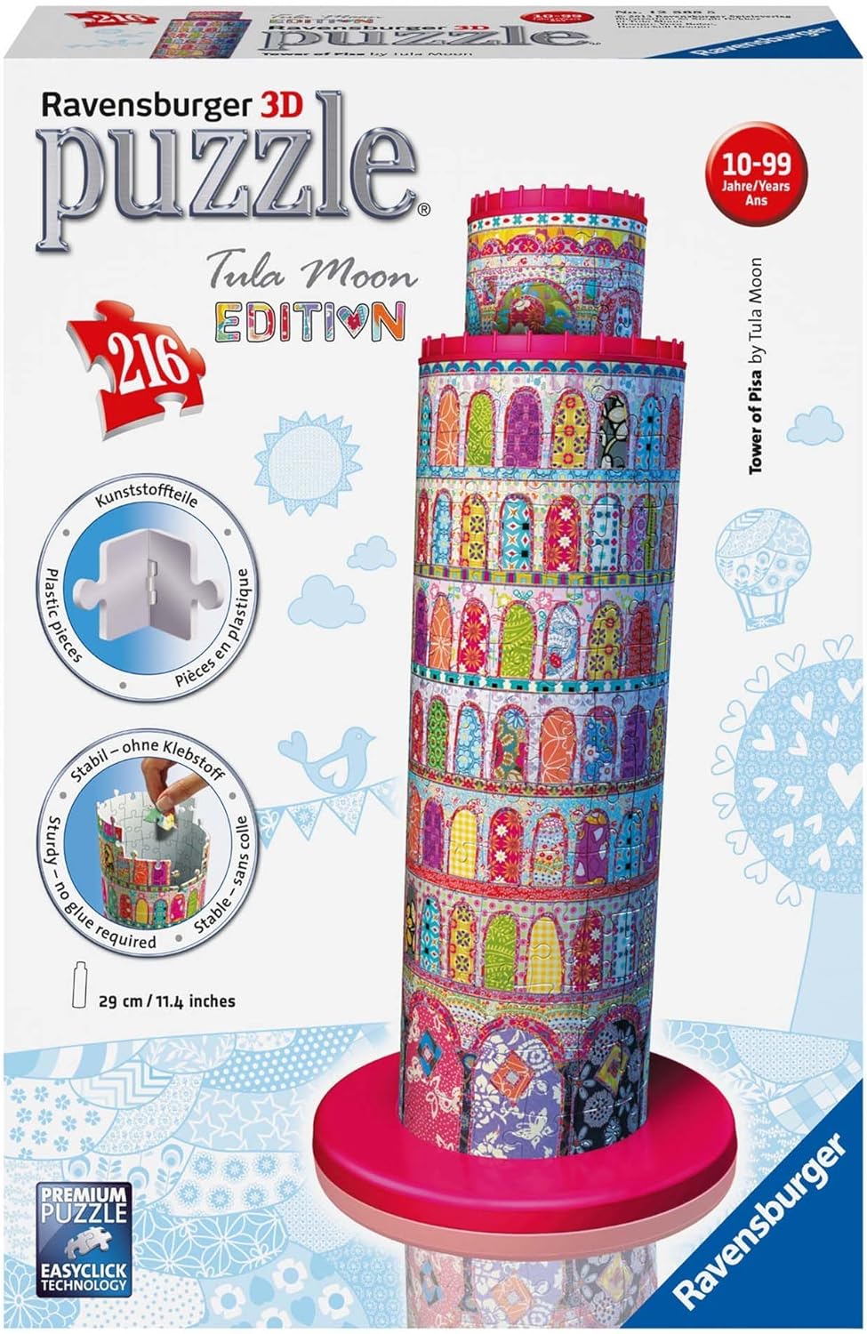 Ravensburger 12568 - Tula Moon Pisa Turm, 3D Puzzle-Bauwerke, 216 Teile