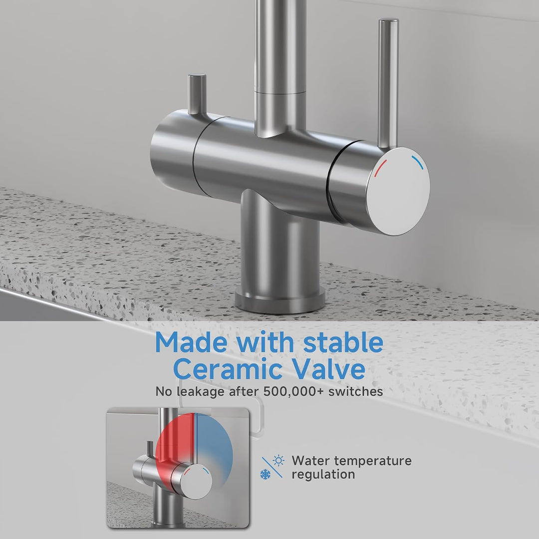 Wasserhahn Küche 3 Wege, 360° Drehbar Küchenarmatur, 3 in 1 Mischbatterie für Wasserfilter, Trinkwas