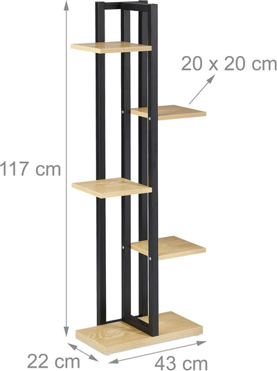 Relaxdays Pflanzenregal, Blumentreppe mit 5 Ablagen, HBT 117 x 43 x 22 cm, Stahl u. MDF, Blumenregal