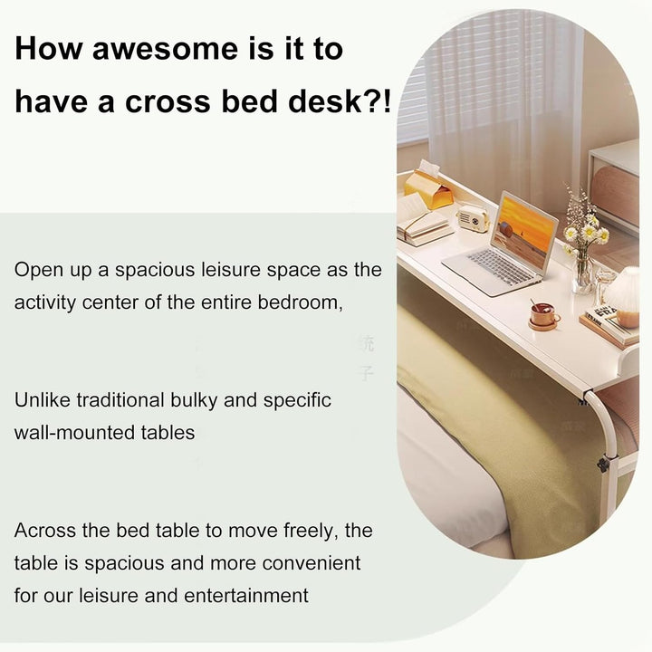 GXQFC Über-Betttisch auf Rollen Höhenverstellbar 65-95 cm/Breitenverstellbar 115-210 cm, Overbed Tab