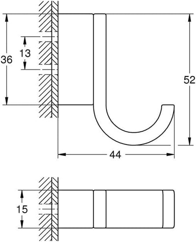 GROHE Selection, Accessoires - Einfacher Bademantelhaken, Verdeckte Befestigung, nickel gebürstet, 4