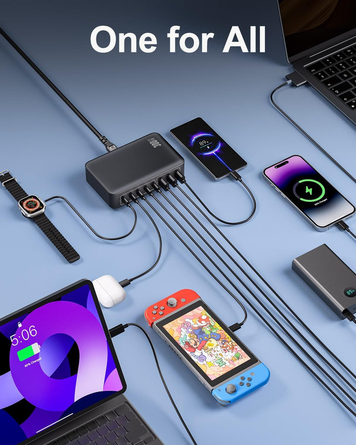 USB C Ladegerät, 300W 8-in-1 USB C Netzteil Schnellladegerät mit, Multi Charging Station Adapter Sch