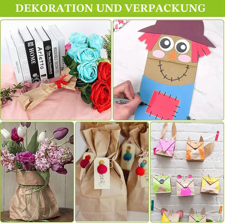 Gaoyong 100 Stück Papiertüten Gross 13*8*24cm Papiertüten Braun,Partytüten aus Papier,Geschenktüten