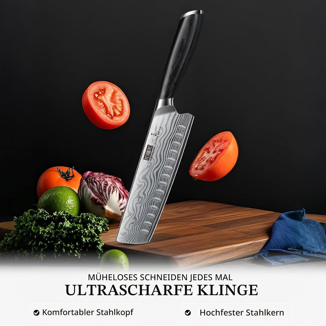 HOSHANHO Kochmesser Japanisches Nakiri Messer, 18 cm Küchenmesser aus Hochwertigem Edelstahl, Extra