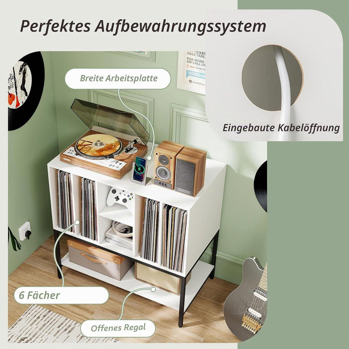 Giantex Plattenspielerständer, Aufbewahrungsschrank für Schallplatten mit Ladestation, 6 Fächer und