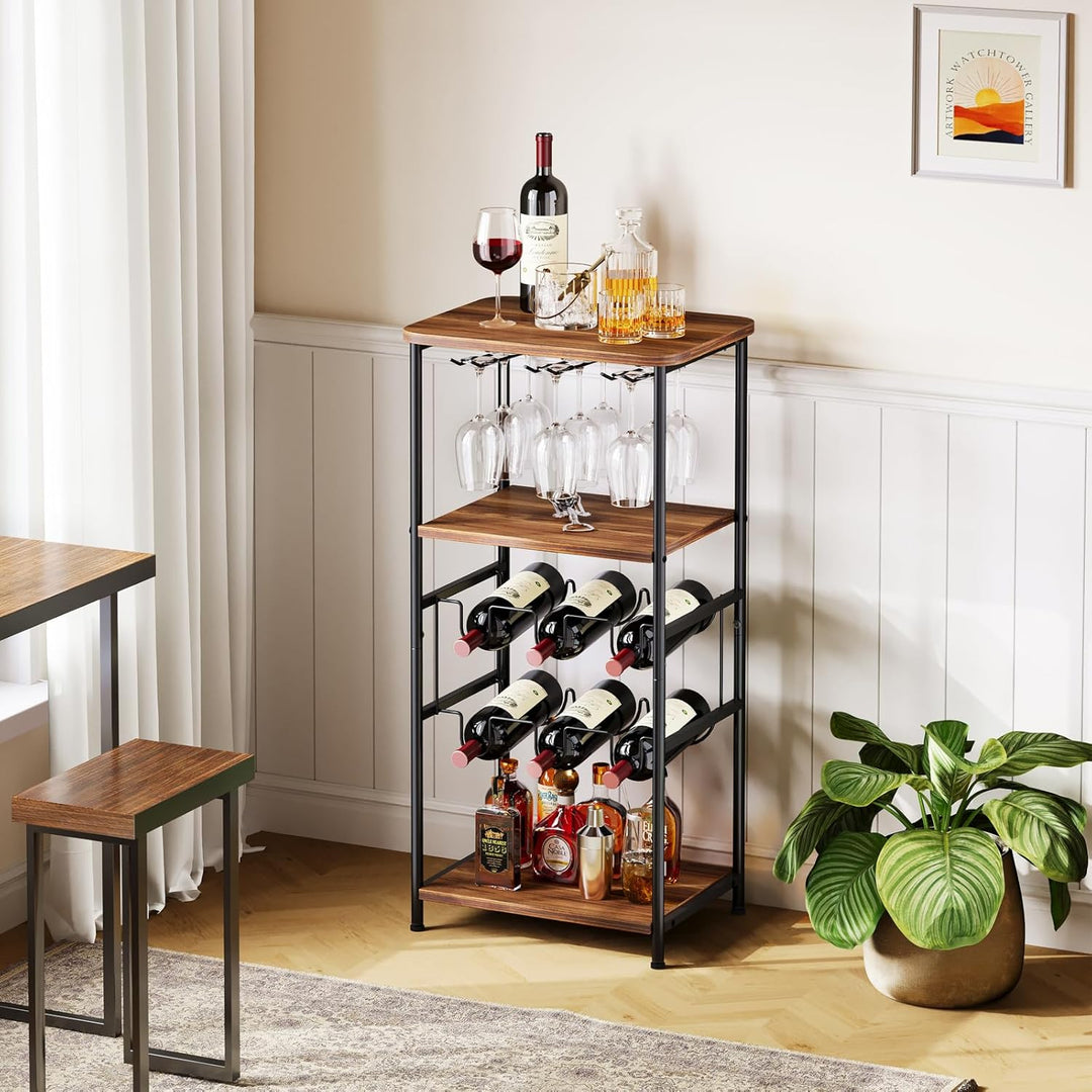 Dripex Weinregal, 5 Etagen Freistehendes Weinregal mit Glashalter und Tischplatte, Flaschenregal für
