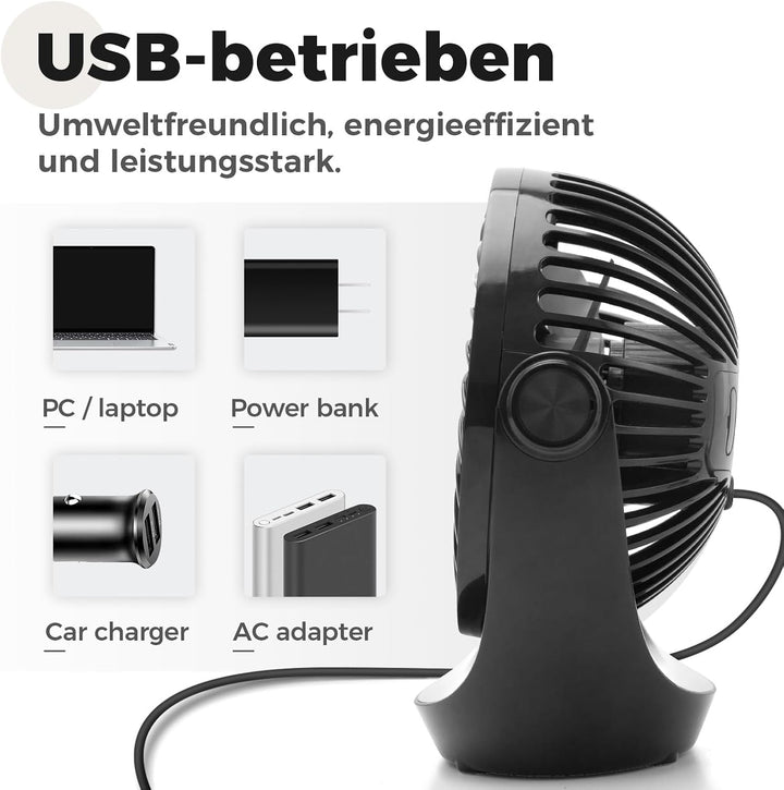 OCOOPA USB Ventilator, Ventilator klein Tischventilator mit starkem Luftstrom und Leise Betrieb 3 Ge
