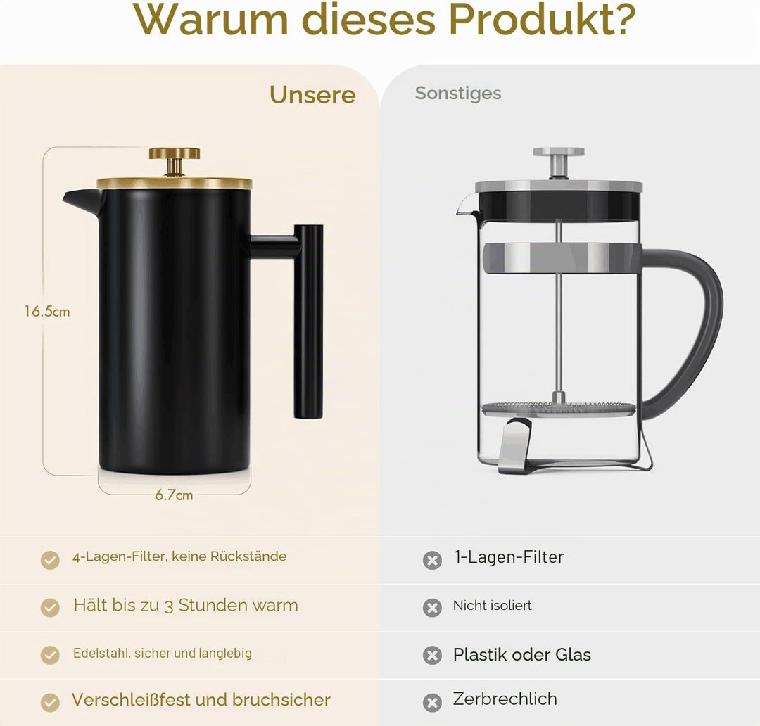 Enfmay French Press Kaffeebereiter 350ml, French Press Klein, Kaffeekanne mit Filter, Doppelwandige