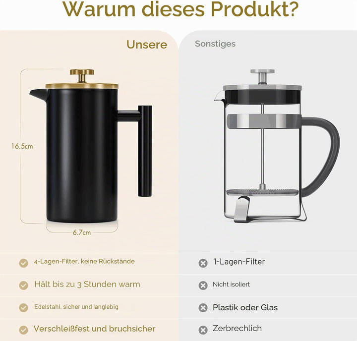 Enfmay French Press Kaffeebereiter 350ml, French Press Klein, Kaffeekanne mit Filter, Doppelwandige