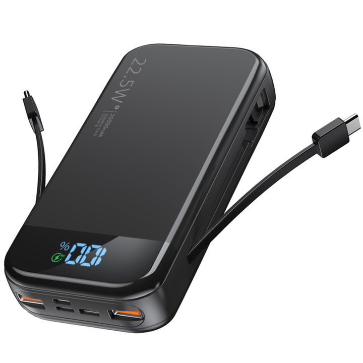 Power Bank 20000 mAh, 22,5 W USB-C Schnellladung, Powerbank mit 2 Kabel, 5 Ausgänge, 3 Eingänge, Kom