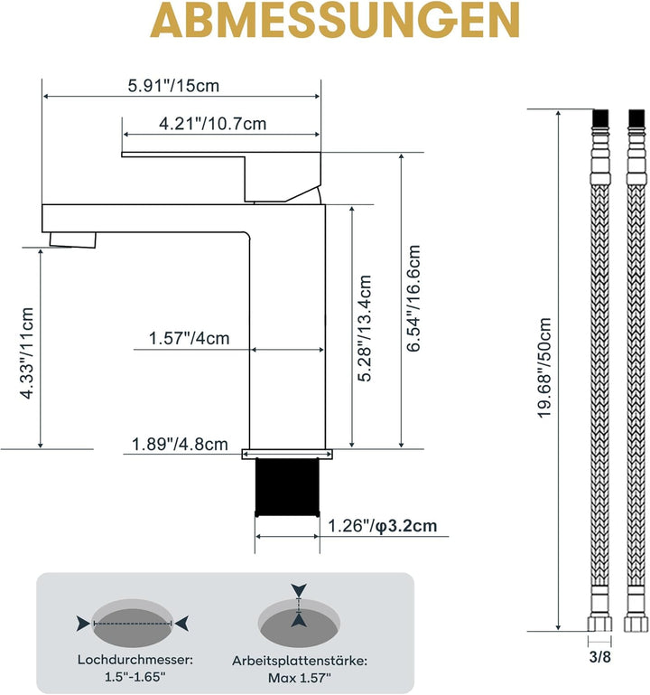 Wasserhahn Bad Gold - Waschtischarmatur Mit Geräuscharmem Keramischem Ventilkern, Mischbatterie Wasc