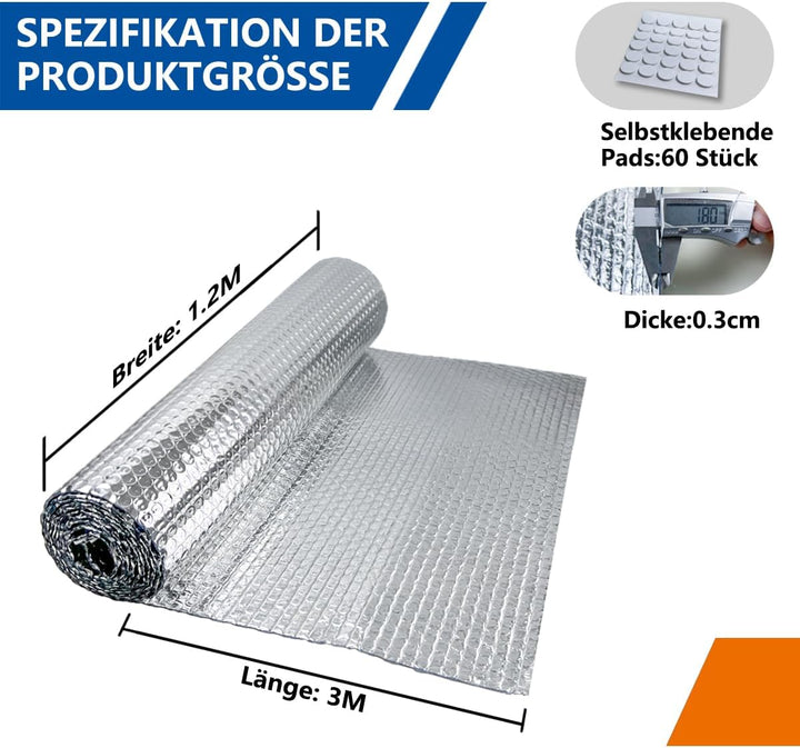 Storystore Aluminisierte Isolierfolie 120cm x 3m, 3mm Dicke Isolierung Dämmfolie Doppelseitige Alu-L