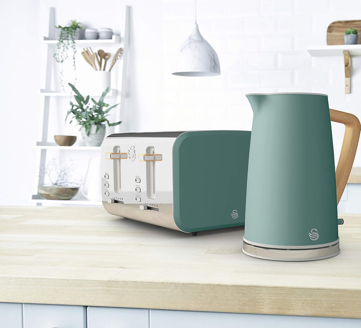 Swan Nordic Set Desayuno Kabelloser Wasserkocher, 1,7 l, 2200 W, Brot-Toaster mit breitem Schlitz, 4