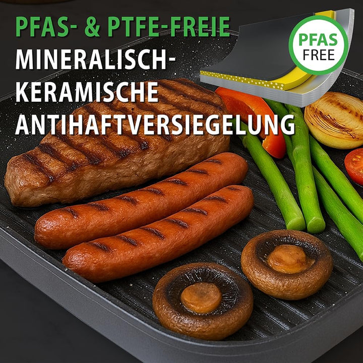 ELO 59558 Grillpfanne 28x28cm PURE BELUGO innen mit keramischer Beschichtung, geeignet für alle Herd