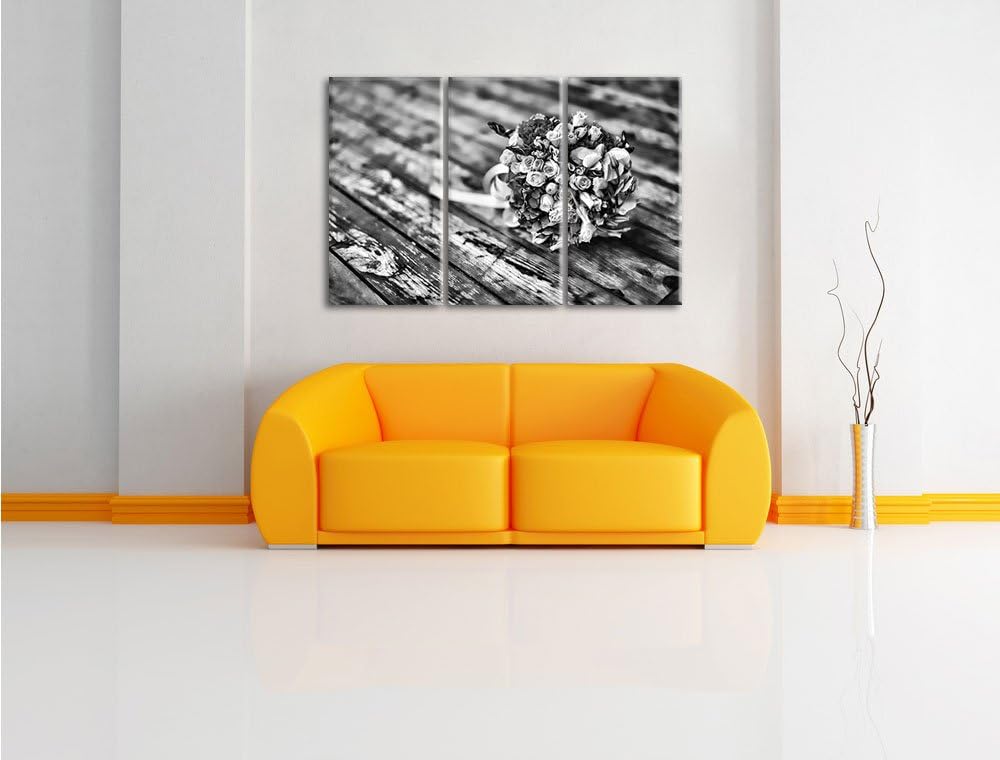 Pixxprint Blumenstrauss auf altem Holztisch als Leinwandbild/Grösse: 3 Teilig (120x80) cm/Wandbild/K
