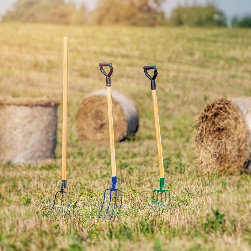 KADAX Heugabel aus Stahl, Gabel mit langem Stiel aus Holz, Forke, Gartenforke, Spatengabel, Grabegab