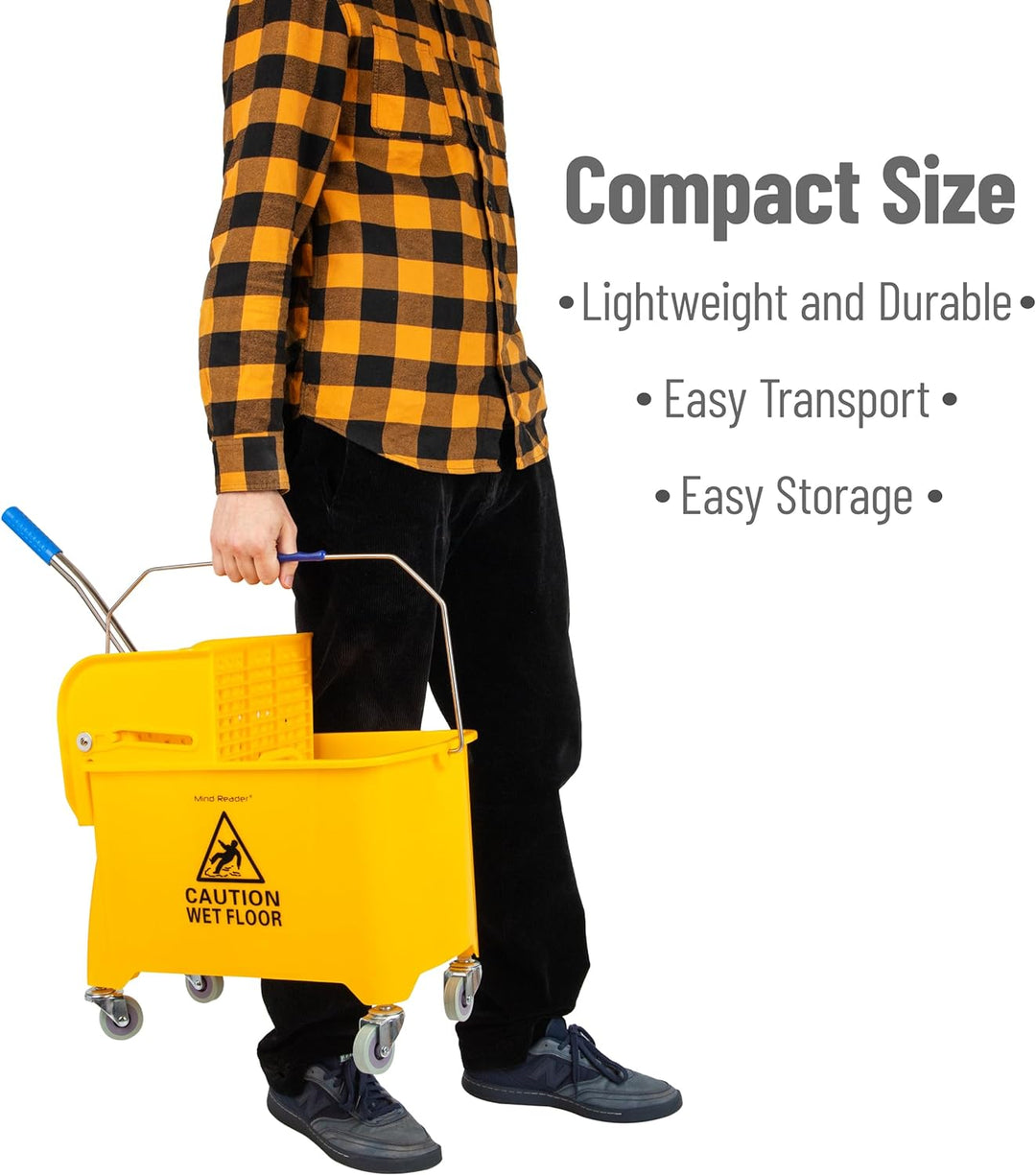 Mind Reader Mobile Heavy Duty Mop Bucket with Upward Press Wringer, 22-Quart Capacity, 16.25"L x 10.
