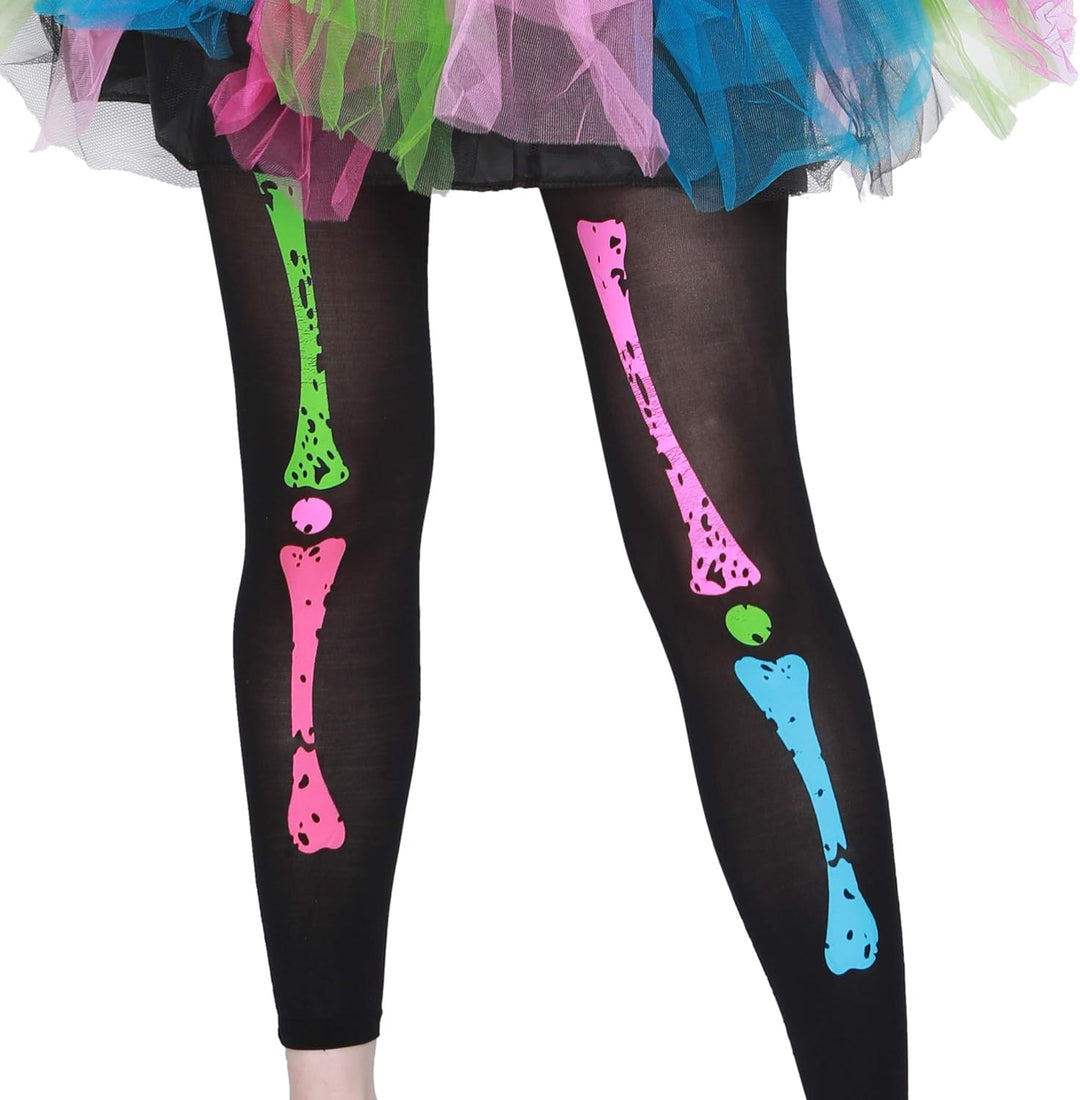 EraSpooky Neon Skelett Damen Halloween Regenbogen Kostüm Kleid Outfit, L