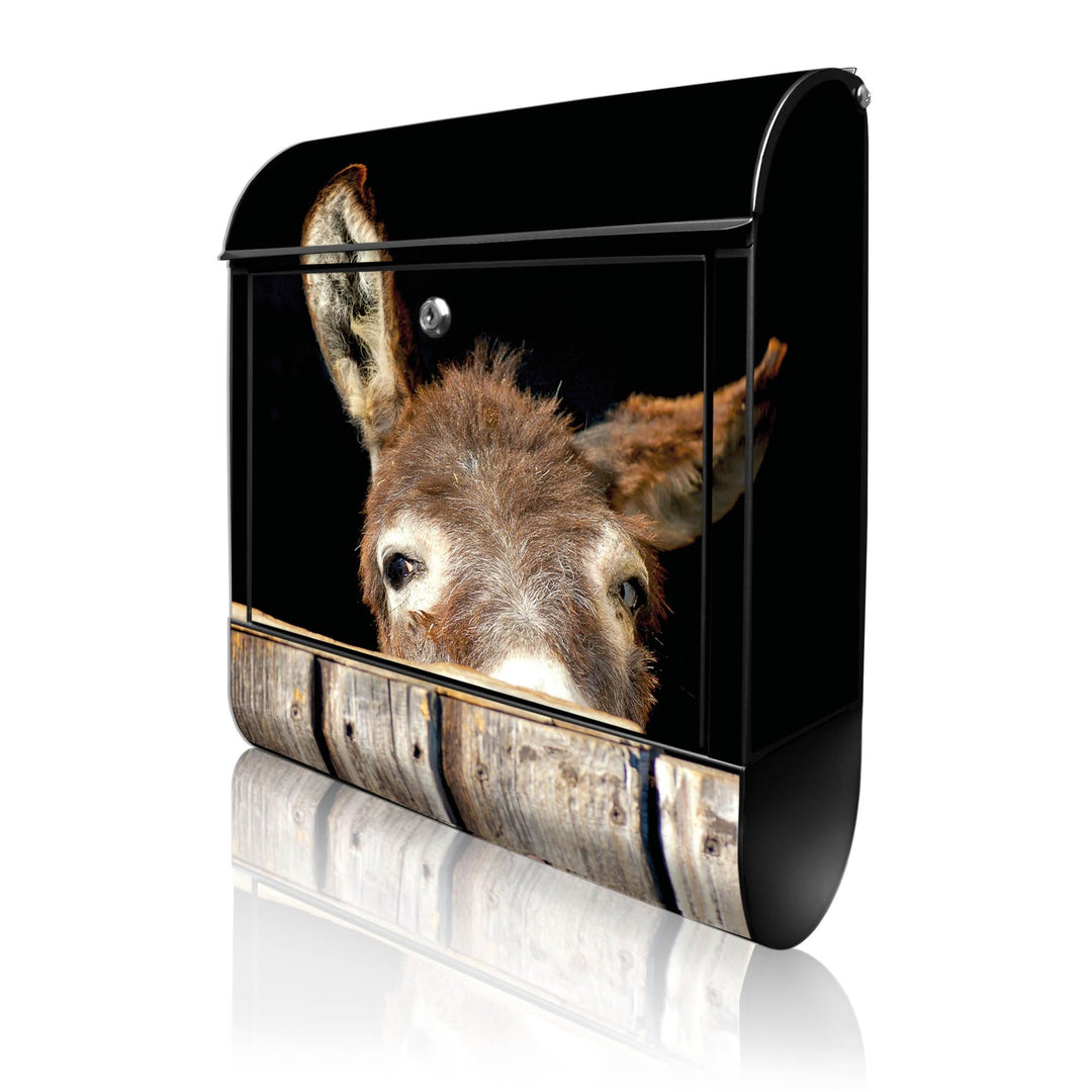 banjado® Design Briefkasten mit Esel 38,5x46,5x13cm & 2 Schlüssel - Briefkasten Stahl schwarz mit Ze