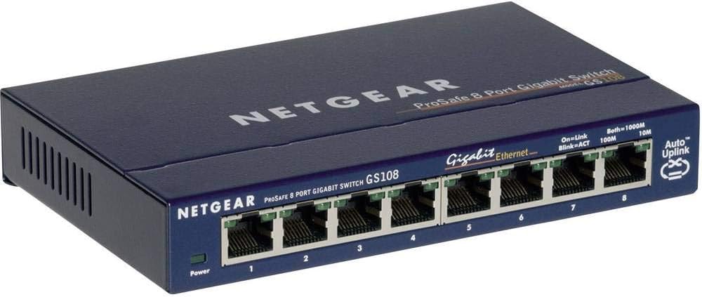 NETGEAR GS108GE LAN Switch 8 Port Netzwerk Switch (Plug-and-Play Gigabit Switch LAN Splitter, LAN Ve