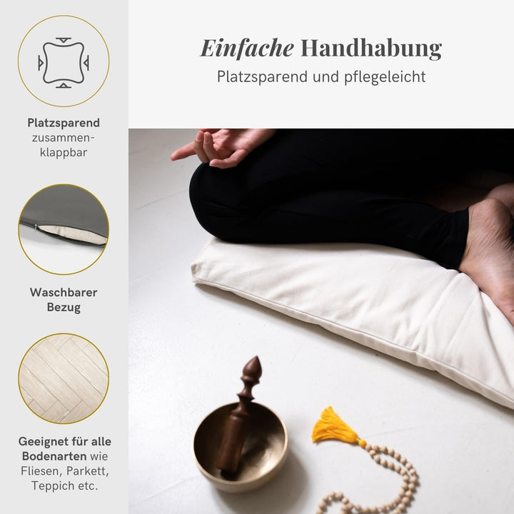 Lotuscrafts Meditationsmatte Zabuton Deluxe - Extra Dick - Meditationskissen Unterlage für entspannt