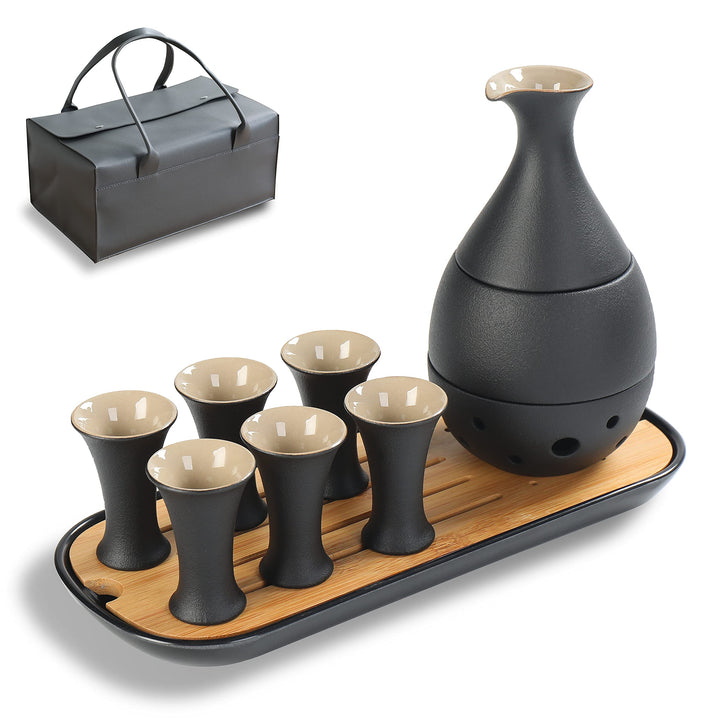 TEANAGOO Sake Set Japanisches Traditionell, Sake ReisweinSake, Karaffe (170 ml) mit 6 Sake Becher (2