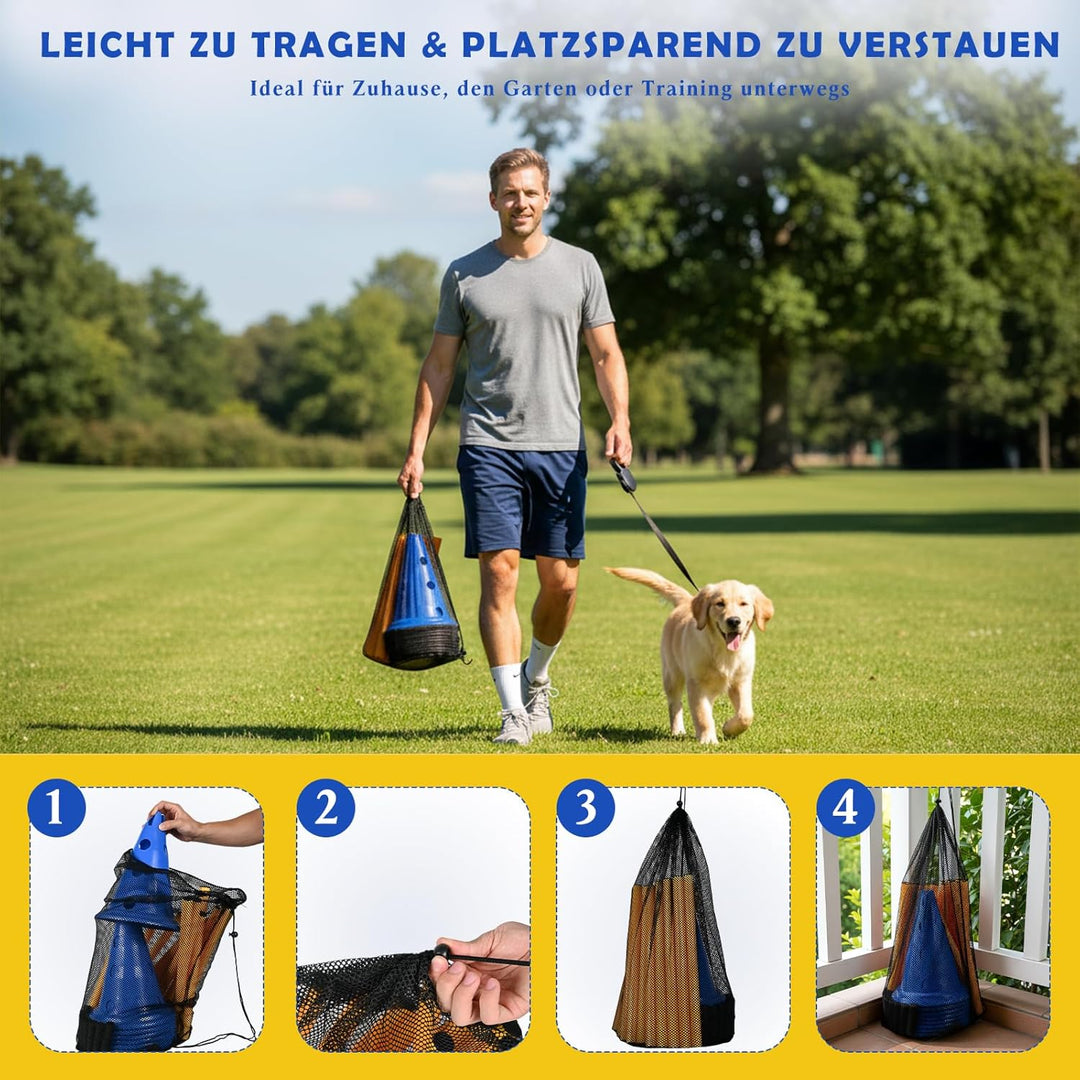 Cavaletti Stangen Hund Agility Set Hunde Klein Gross 30 cm Hoch, Sports Steckhürdenset mit 8 Kegel 1