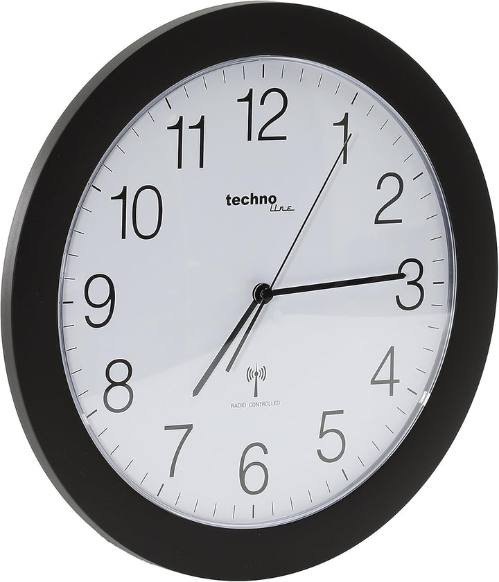 Technoline, WT 8000 Funk-Wanduhr, Ø 30cm, Schwarz Schwarz Single, Schwarz Single