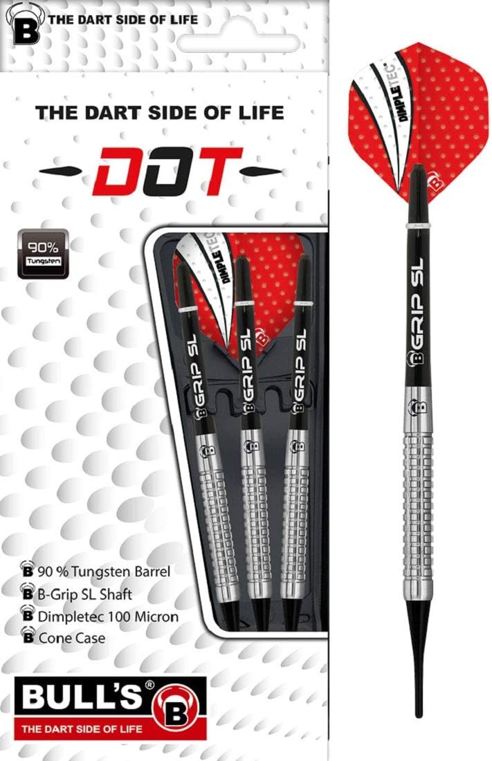 Dot Soft Dart, unterschiedliche Griffzonen und Einkerbungen machen dieses Premium Dartset aus 90 % T
