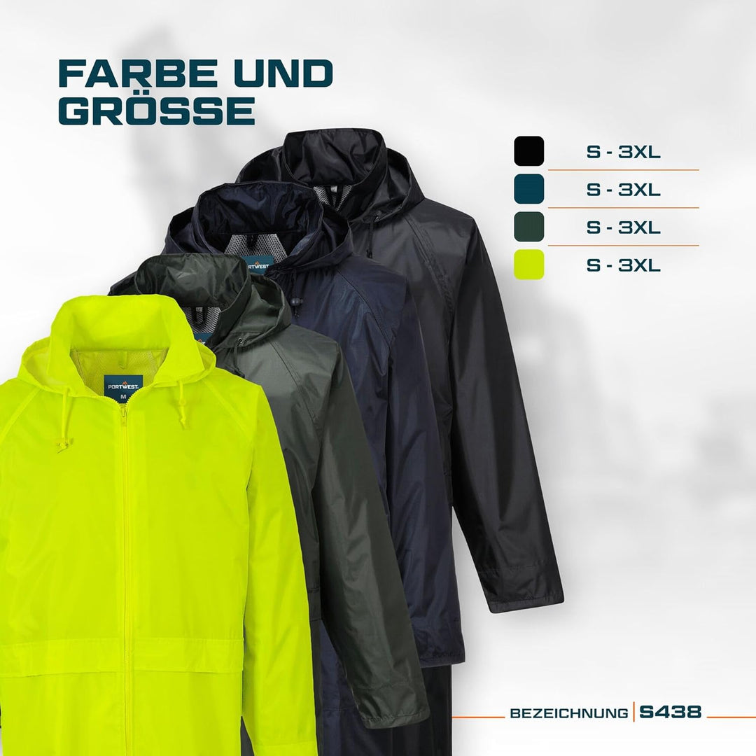 Portwest Klassischer Regenmantel, Grösse: L, Farbe: Schwarz, S438BKRL L Schwarz, L Schwarz