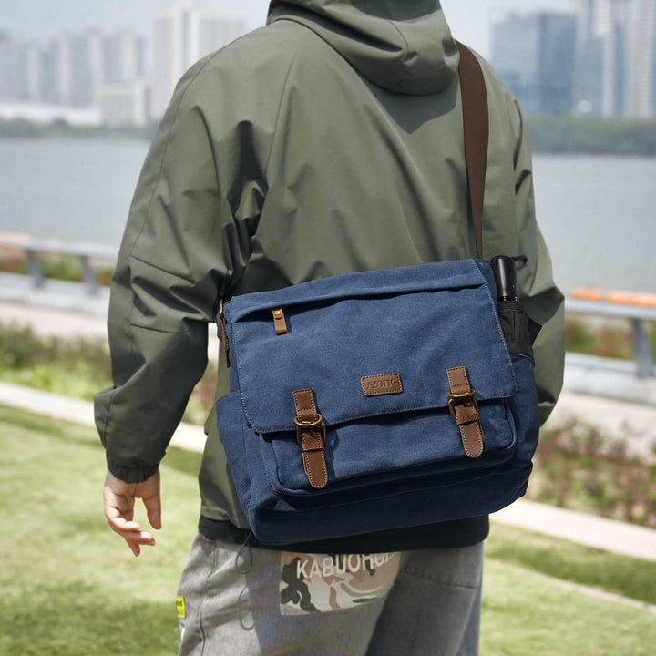 S-ZONE Herren Umhängetasche 15,6 Inch Grosse Vintage Canvas Messenger Bag Aktenktasche Schultertasch
