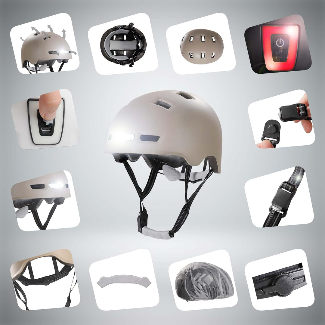 Crazy Safety Vertigo Matt Schwarz Fahrradhelm mit Vorder- und Rücklicht USB | Skater-Helm für Roller