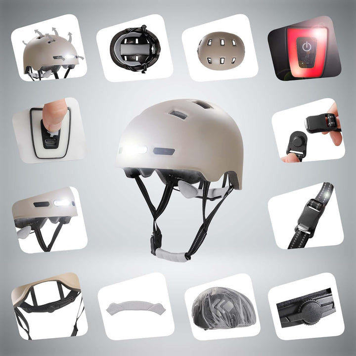 Crazy Safety Vertigo Matt Schwarz Fahrradhelm mit Vorder- und Rücklicht USB | Skater-Helm für Roller
