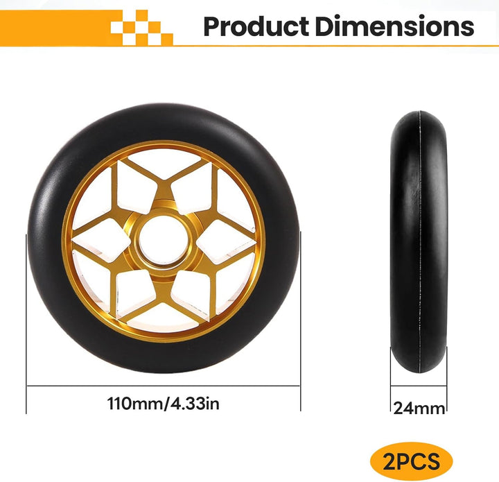 2 Stück Rutschfest Stunt Scooter Rollen, Stossdämpfend 110 mm Stunts Scooters Reifen Geräuscharm Gol