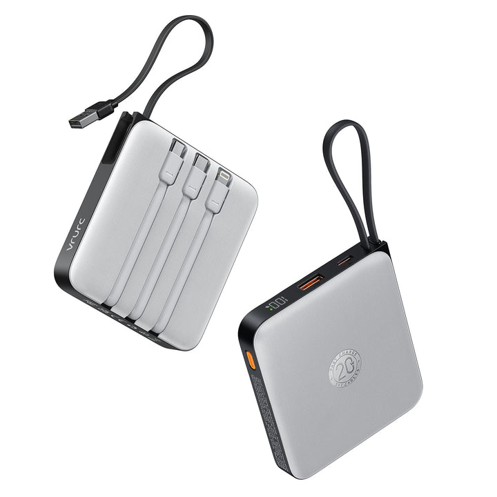 VRURC Powerbank 20000mAh mit Kabel Klein Power Bank USB C Schnelles Aufladen Tragbares Ladegerät Ext