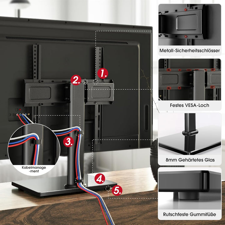 AOKCOS TV Standfuss TV Ständer Neigbar Schwenkbar Höhenverstellbar für 32-55 Zoll Fernseher, Univers