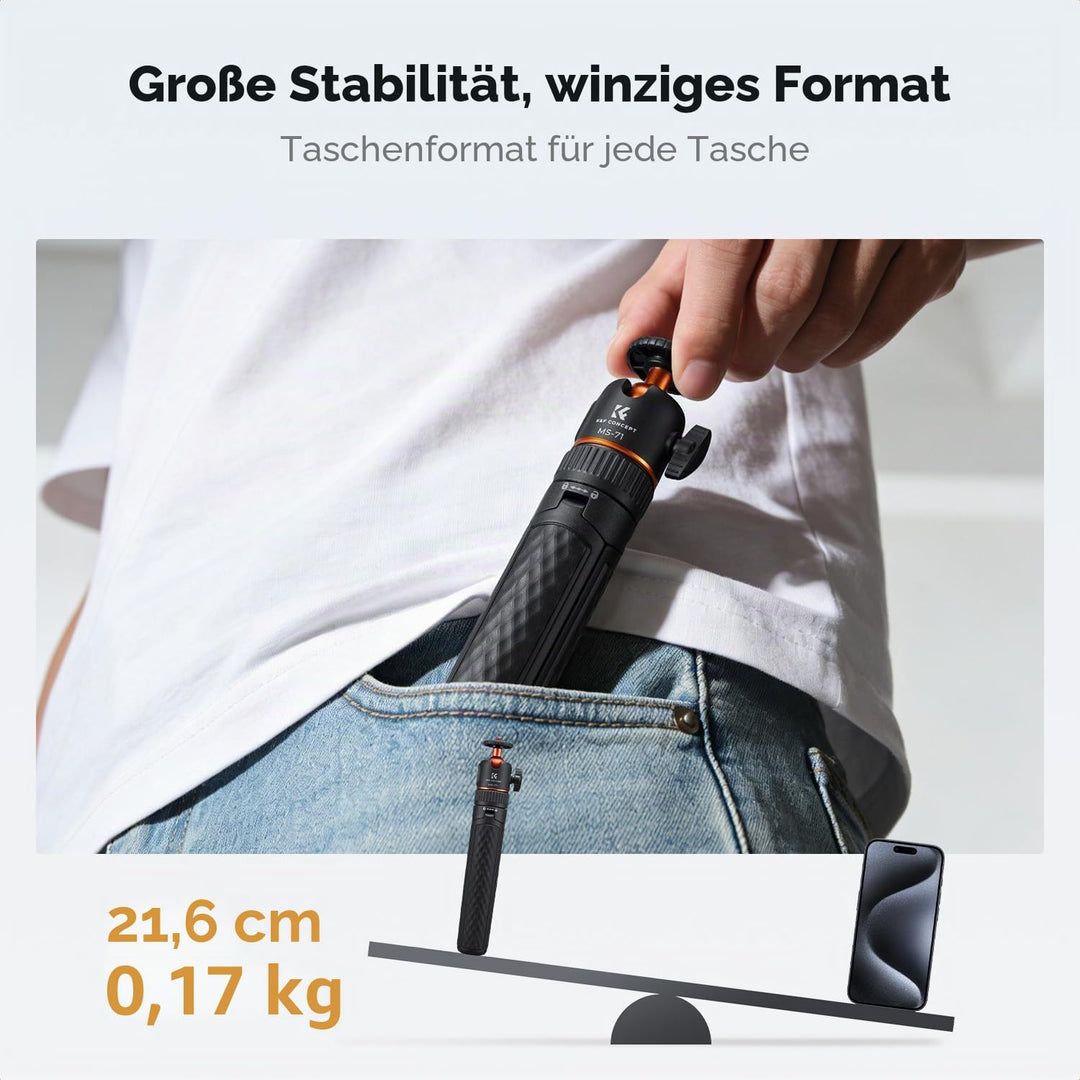 K&amp;F CONCEPT Selfie Stick, Ein-Klick-Ausklappfunktion, 175g ultraleichtes Handy stativ, ausziehbar bi