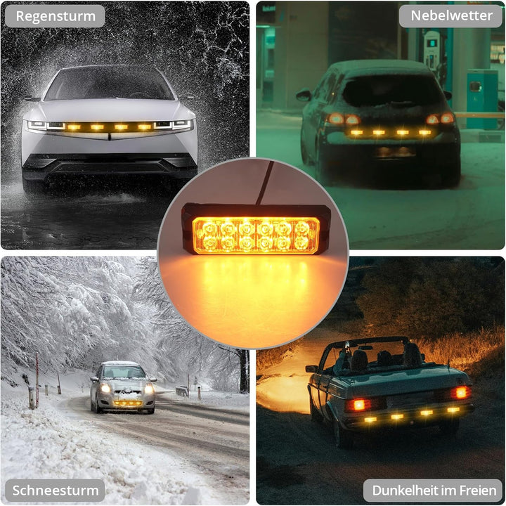 12LED Warnlicht Frontblitzer Stroboskoplicht Blinklicht Warnleuchte 12V 24V Wasserdicht IP68 Notfall