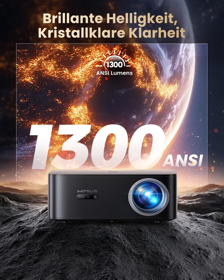 Beamer 4K [1300 ANSI|Google TV] FHD 1080P Beamer 4K Unterstützt, Autofokus Auto Trapezkorrektur 20W