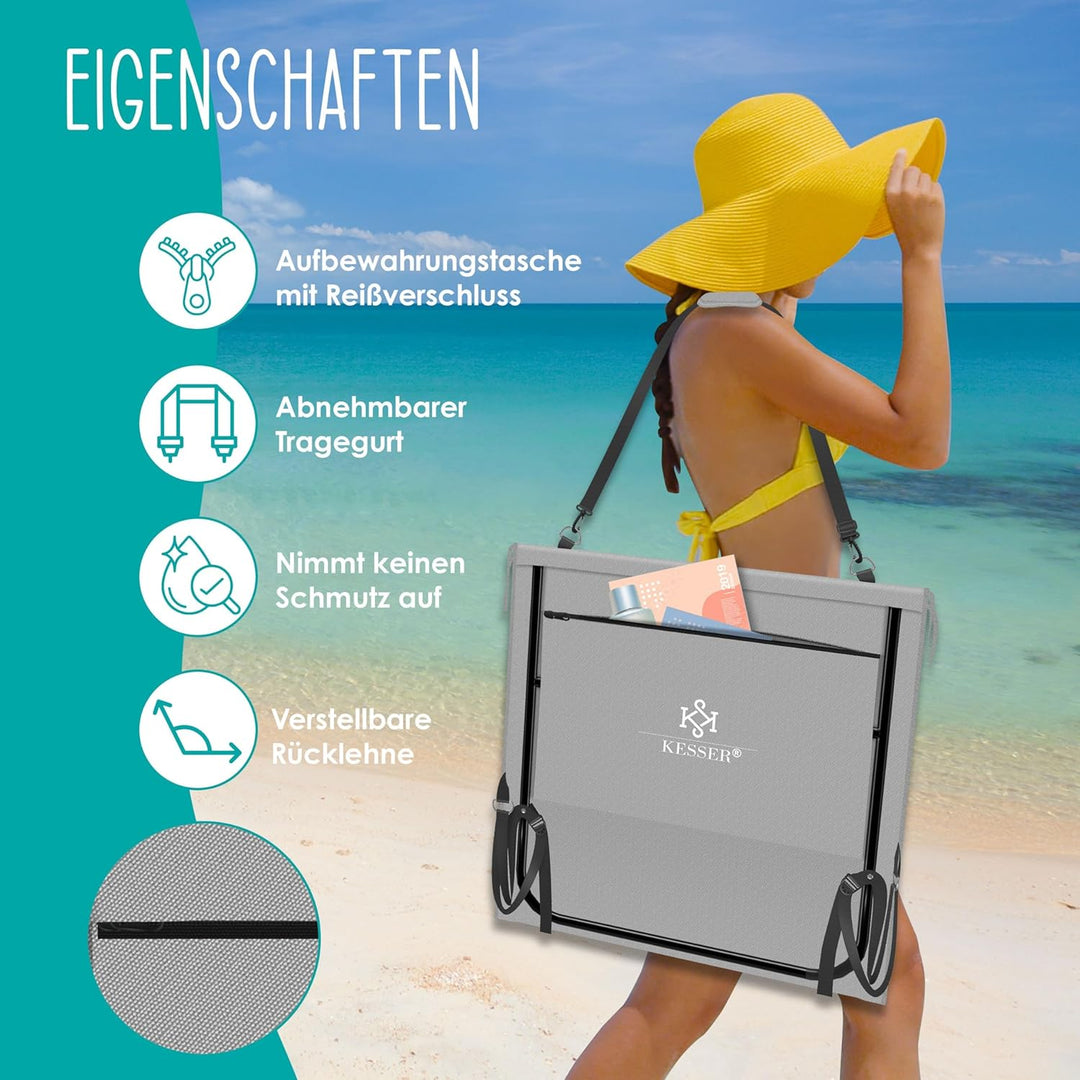 KESSER® 2er Set Strandmatte klappbar mit Verstellbarer Rückenlehne, Tragegurt, wasserdichter Tasche