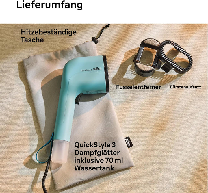 Braun QuickStyle 3 GS3013GR, kompakter und leichter Steamer, Dampfglätter mit schneller Aufheizung,