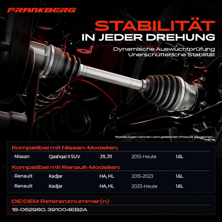 Frankberg Antriebswelle Gelenkwelle Vorne Rechts Kompatibel mit Qashqai II SUV J11 J11 1.6L 2013-Heu