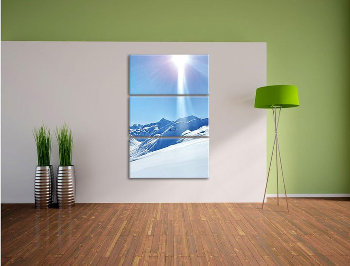 Pixxprint Schnee Berge 3-Teiler Leinwandbild 120x80 Bild auf Leinwand