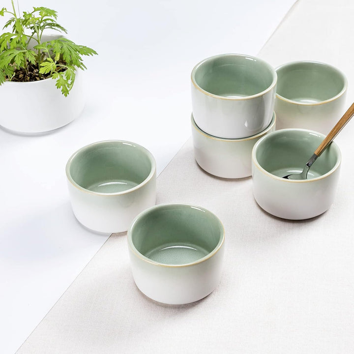 6er Soufflé Förmchen, Mini Souffléförmchen Auflaufformen, Porzellan Schälchen Grün für Fondants Muff