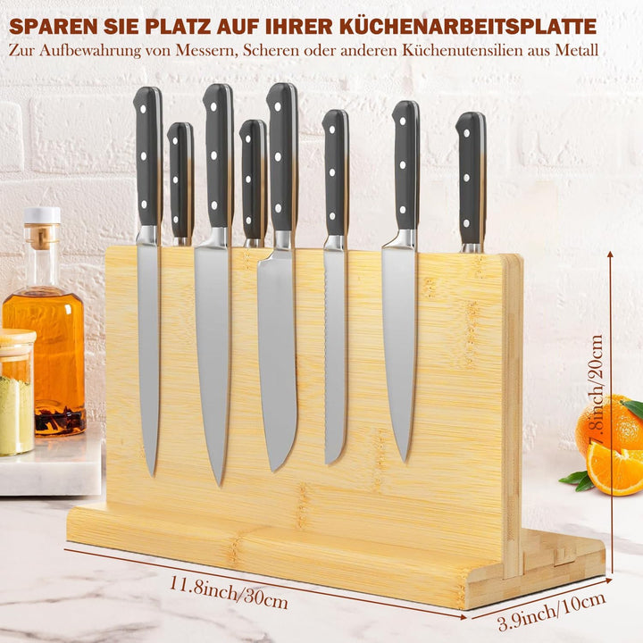 Duscdesp Messerblock Magnetisch Holz Bambus, Doppelseitiger Magnet Messerhalter Messerblock Ohne Mes